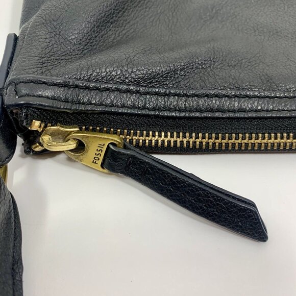 FOSSIL Black Pebble Leather Bag CROSSBODY MESSENGER SADDLE Two ZIP Front - Picture 10 of 16